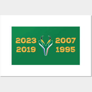 South Africa Four Time World Rugby Champs Vintage T-Shirt | Springbok Head & Flag 2023 2019 2007 1995 | Nou Gaan Ons Braai | Lekker Posters and Art